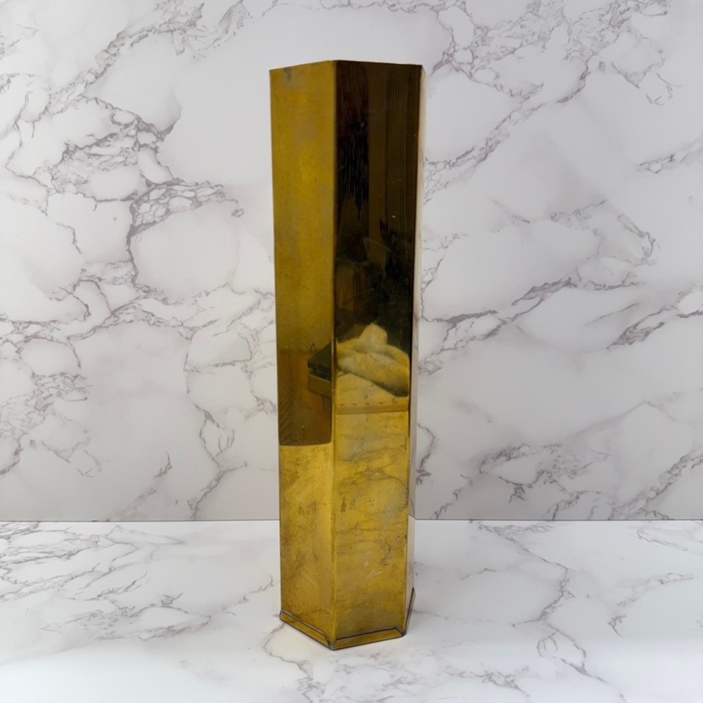 Vintage Solid Brass Hexagonal Vase Holder Cachepot 70s Vibe Art Deco‎ Eclectic